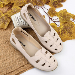 Catenzo Official - Sepatu Sandal Flat Casual Wanita Cream KS 810 Cream